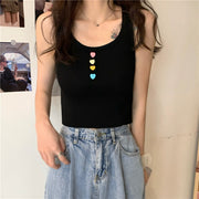 Pastel Color Heart Buttons Crop Top, Cute Y2K Festival Summer Crop Top loveyourmom Love Your Mom Black One size 