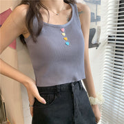 Pastel Color Heart Buttons Crop Top, Cute Y2K Festival Summer Crop Top loveyourmom Love Your Mom Grey One size 