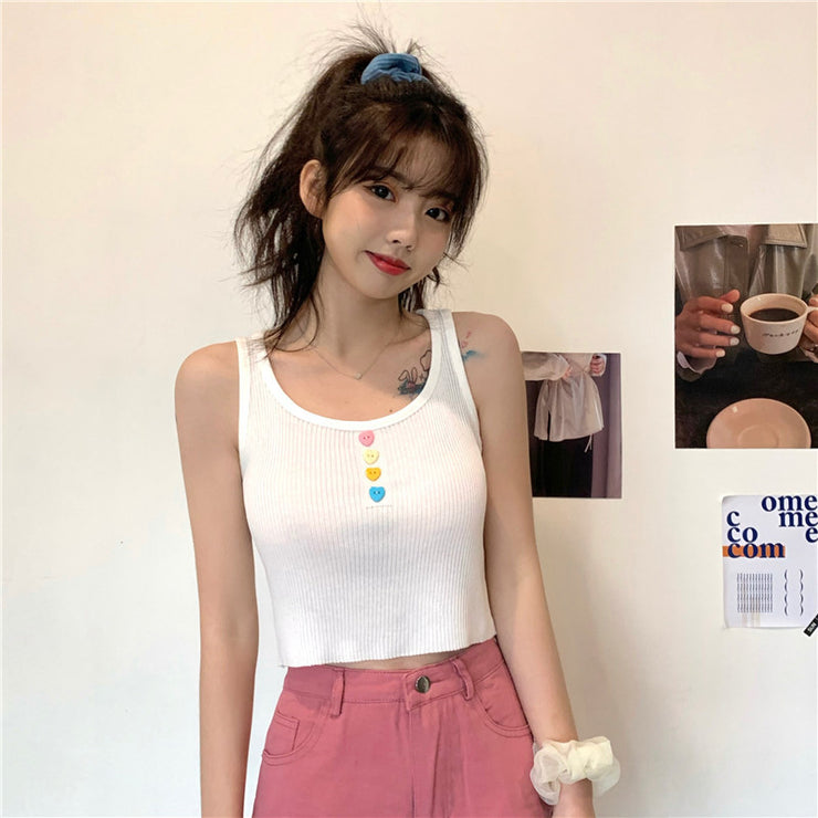 Pastel Color Heart Buttons Crop Top, Cute Y2K Festival Summer Crop Top loveyourmom Love Your Mom White One size 