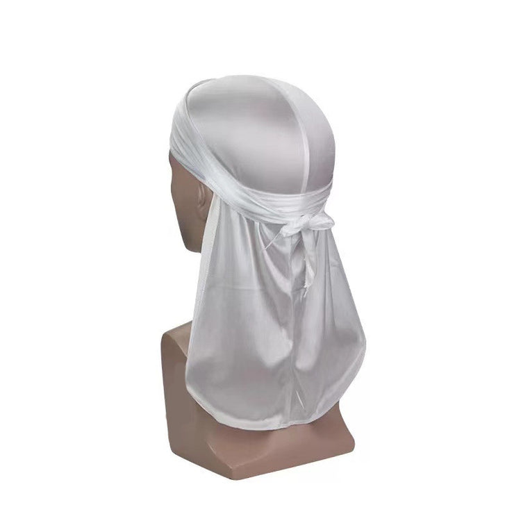 Thickened Turban Hat, Hip Hop Imitation Silk Long Tail Pirate Hat Cloak 1 1 White  