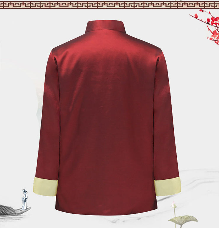 Traditional Chinese Style Embroidery Dragon Hanfu Blouse Suit Men Kung Fu Tops Jackets Cheongsam Year Coats,Silk Chinese Style Dad Outfit Jacket loveyourmom Love Your Mom   