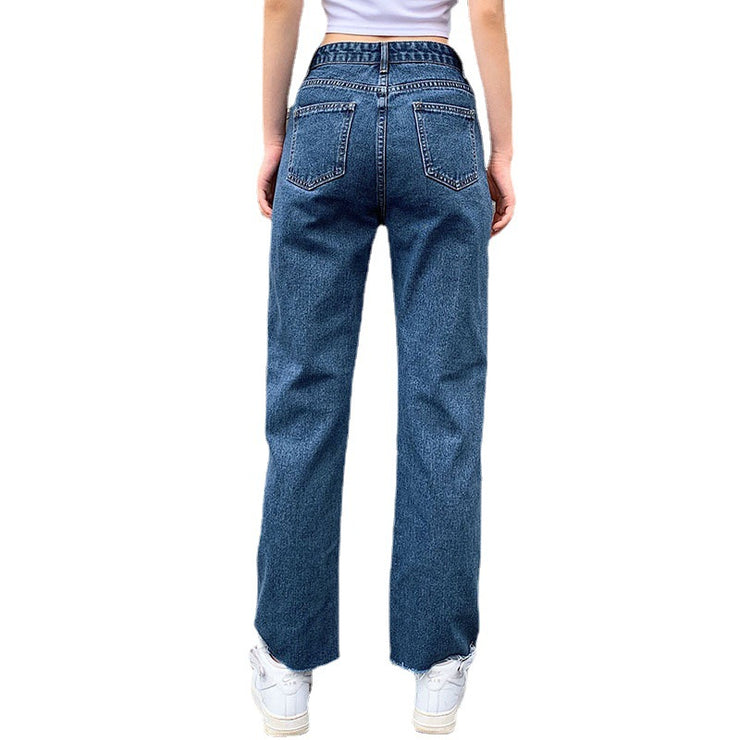 Butterfly Embroidery Straight Leg Cute Girl Denim Casual Pants Slim Trousers loveyourmom Love Your Mom   