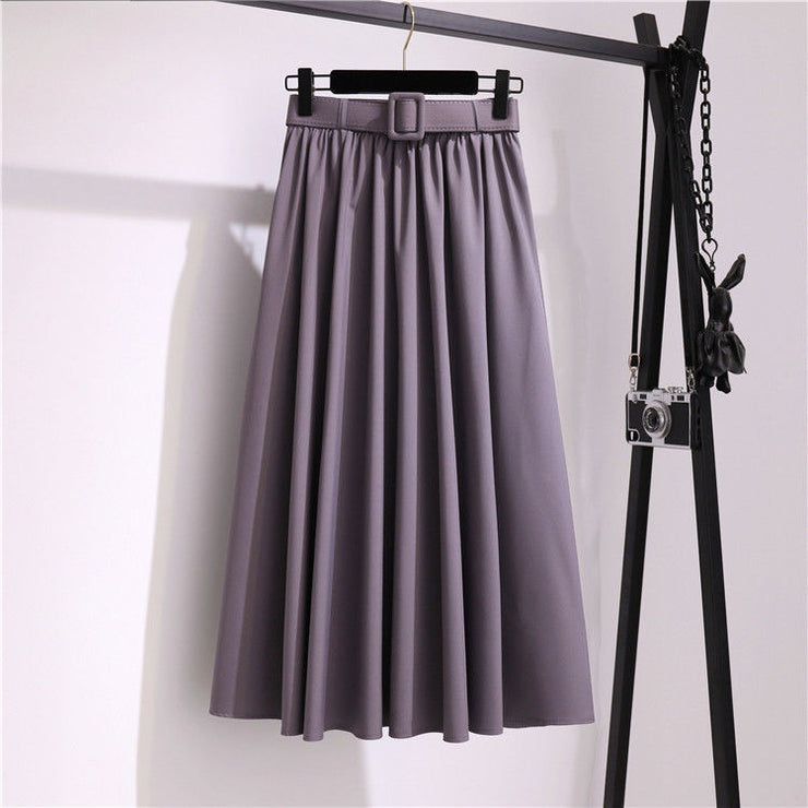 Elastic Waist A-Line Skirt Women, Mid-Length Designer Solid Color Skirt, Fall Winter Clothing, Beach Holiday Skirt, Long Dress Skirt 1 1 Gray One size 