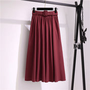 Elastic Waist A-Line Skirt Women, Mid-Length Designer Solid Color Skirt, Fall Winter Clothing, Beach Holiday Skirt, Long Dress Skirt 1 1 Red wine One size 