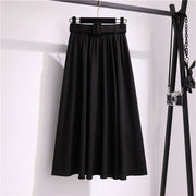 Elastic Waist A-Line Skirt Women, Mid-Length Designer Solid Color Skirt, Fall Winter Clothing, Beach Holiday Skirt, Long Dress Skirt 1 1 Black One size 