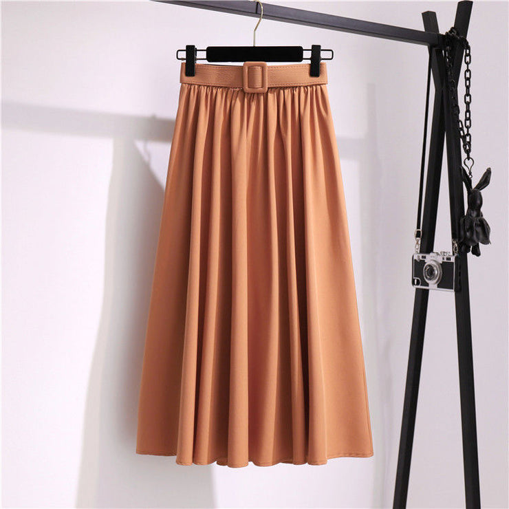 Elastic Waist A-Line Skirt Women, Mid-Length Designer Solid Color Skirt, Fall Winter Clothing, Beach Holiday Skirt, Long Dress Skirt 1 1 Khaki One size 