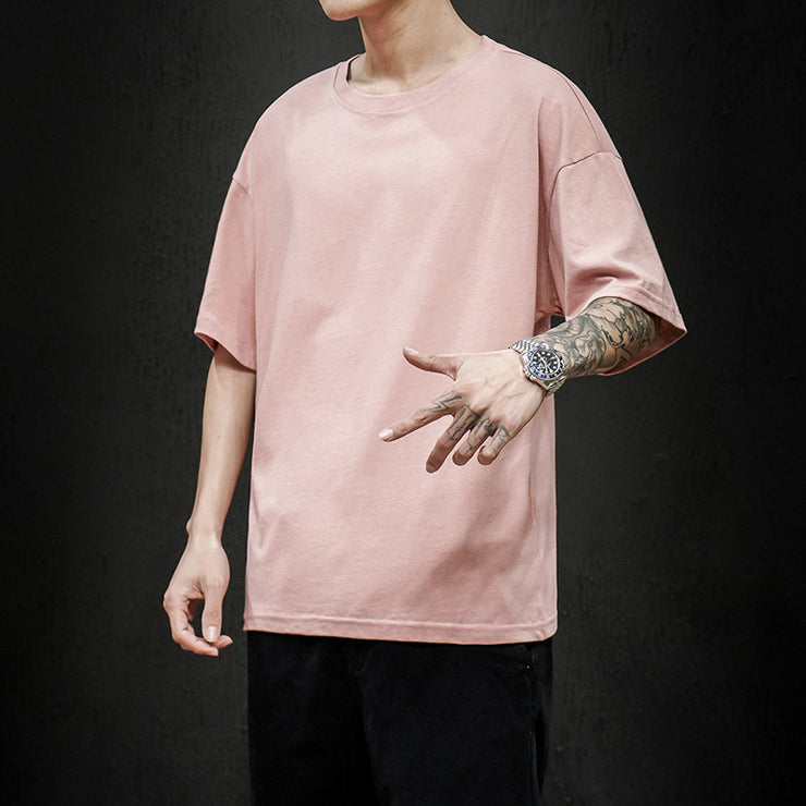 Man Basic Oversize T-shirt | Oversize Basic T-shirt, High-Quality Cotton Fabric, Daily Sport Casual Trend New Summer - Solid T Shirt - Hip Hop Short Sleeve Casual streetwear Top Tees 1 1 Pink 2XL 