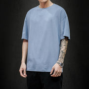 Man Basic Oversize T-shirt | Oversize Basic T-shirt, High-Quality Cotton Fabric, Daily Sport Casual Trend New Summer - Solid T Shirt - Hip Hop Short Sleeve Casual streetwear Top Tees 1 1 Denim blue 2XL 