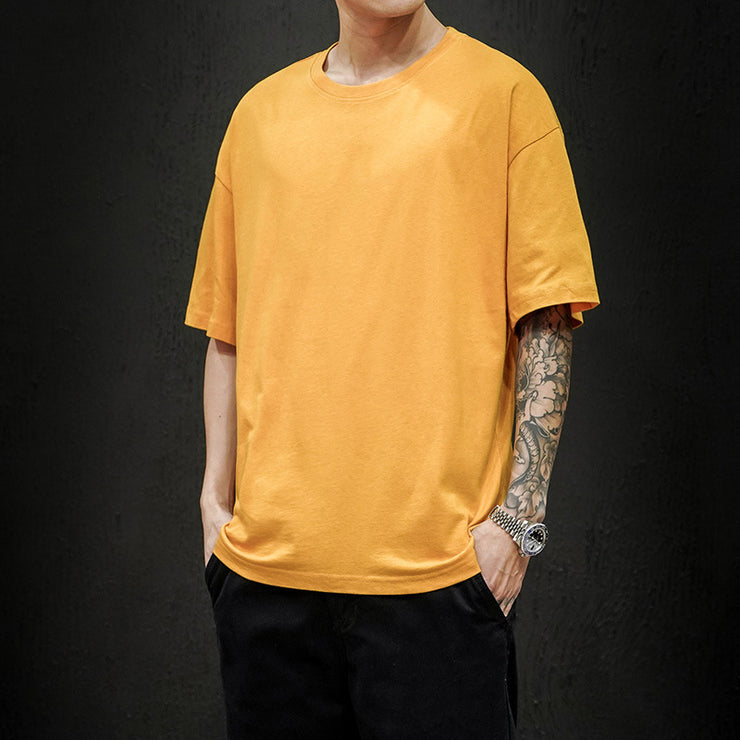 Man Basic Oversize T-shirt | Oversize Basic T-shirt, High-Quality Cotton Fabric, Daily Sport Casual Trend New Summer - Solid T Shirt - Hip Hop Short Sleeve Casual streetwear Top Tees 1 1 Yellow 2XL 