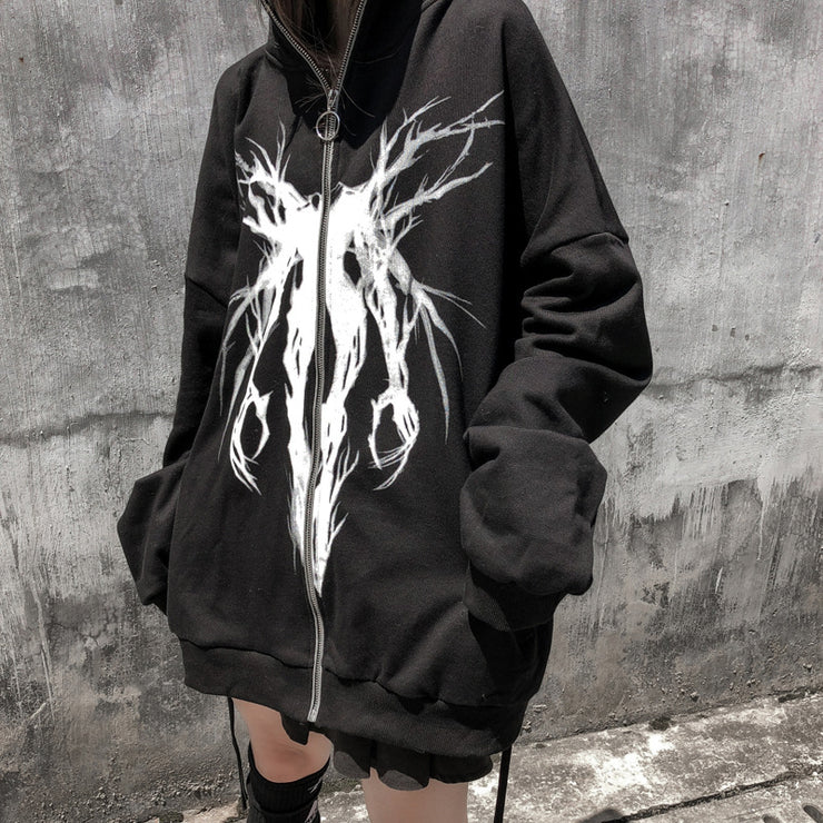 Punk Grunge Gothic Harajuku Black Hoodie, Streetwear Autumn Long Sleeve Oversize Sweatshirt Rave Festival Clothes Y2K 1 1   