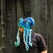 Cute Funny Octopus Beanie Hat, Knitted Hat Winter Knit Cable Hat for Men Women Unisex Halloween Cosplay Hat Party - Crochet Woolen Hat loveyourmom Love Your Mom Blue and white Adult one size 