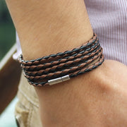 Men's Leather Bracelet, Braided Band,Wrap Leather Adjustable,Black Leather Bracelet & Brown - with Steel Magnetic Clasp 1 Love Your Mom Black coffee  