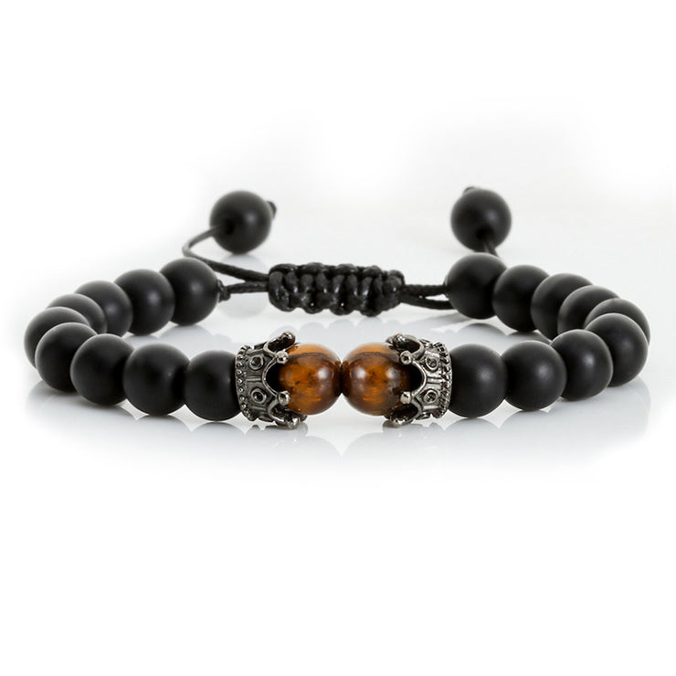 Black Lava Stone Crown Charm Bracelet, Tiger Eye Beads Bracelet for Men Women Braided Bracelets - Reiki Healing Stone Bracelet. 1 1 A  