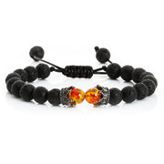 Black Lava Stone Crown Charm Bracelet, Tiger Eye Beads Bracelet for Men Women Braided Bracelets - Reiki Healing Stone Bracelet. 1 1 D  