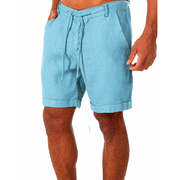Man Linen Shorts, Casual Lace-up Sweatpants, Summer Cotton Casual Trunks - Color: white, green, black, blue, beige 1 1 Light Blue 2XL 