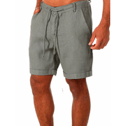 Man Linen Shorts, Casual Lace-up Sweatpants, Summer Cotton Casual Trunks - Color: white, green, black, blue, beige 1 1 Grey 2XL 