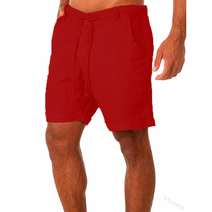 Man Linen Shorts, Casual Lace-up Sweatpants, Summer Cotton Casual Trunks - Color: white, green, black, blue, beige 1 1 Red 2XL 