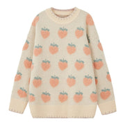 Cute Knitted Cute Strawberry Printed Sweater, Winter Holiday Crewneck Sweater 1 1   