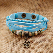 Women's Woven Bracelet Vintage Faux Leather Bracelets Butterfly Pendant Fashion Adjustable Wrist - Cowhide winding bracelet watch 1 1 Sky blue  