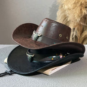 Faux Leather Cowboy Hat for Men Versatile Sun Protection Hat with Chin Strap Red loveyourmom Love Your Mom   