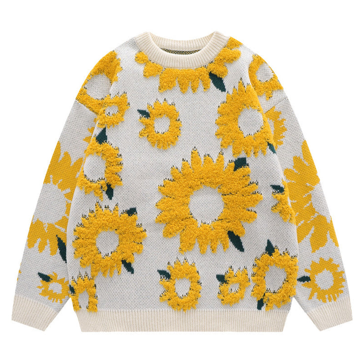 Knitted Sunflower Harajuku Y2K Sweater Winter Sweater Streetwear Sweatshirt 1 1 White L 