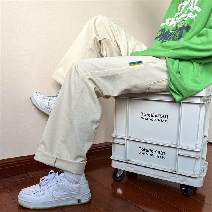 Streetwear Cargo Pants Baggy Pants, Casual Korean Fashions Sweatpants Harajuku White Joggers Wide Leg Pants Ins 1 1 Light Khaki 2XL 