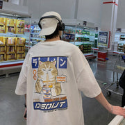 Oversized Cat Graphic Tees Kawaii Cartoon, Streetwear Grunge Tops Harajuku T-Shirt Loose Korean Style Trend 1 1 White 2XL 