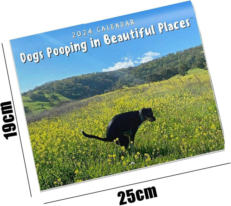 2024 Funny Dogs Calendar, Dog Pooping Wall Calendar, Christmas Funny Gift For Dogs Lovers, Dog Pooping In Beautiful Places Calendar, housewarming gift for dog owners. 1 1   