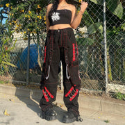 Gothic Pants Unisex Gothic Threads Reflective Pants and short Black Punk Buckle Zips Chain Strap understated Punk Trousers converted to Short 1 1   