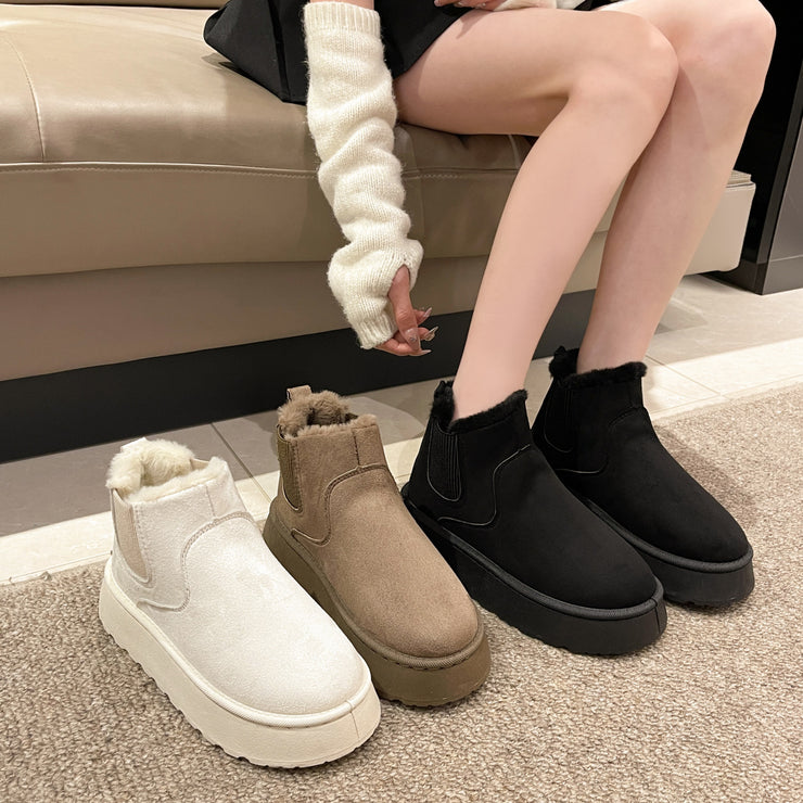 Fleece Plush Boots Women, Cozy Comfortable Boots Shoes, Thick Flats Snow Boots, Trendy Fashion Boots, Casual Streetwear Western Boots loveyourmom Love Your Mom   