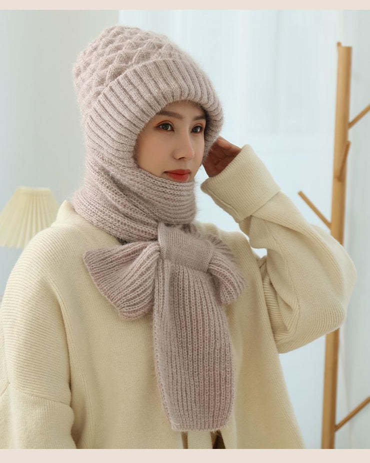 Women's Scarf Hat, Copenhagen Balaclava Fleece-lined Wool Winter Warm Knitted Hat. 1 Love Your Mom Beige  