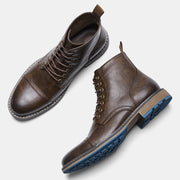 Brown Leather Boots Mens, Vintage High Top Fashion Boots Shoes, London Stylish Ankle Boots, Comfort Wear, Trendy Footwear 1 1   