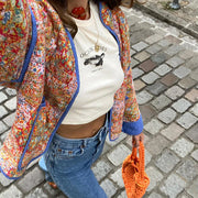 Amsterdam Vintage Colorful Padded Jacket, Long Sleeve Bohemian Coat, Streetwear Festival Aesthetic Jacket, Boho Lose Fit Winter Jacket 1 1 Broken Flowers L 