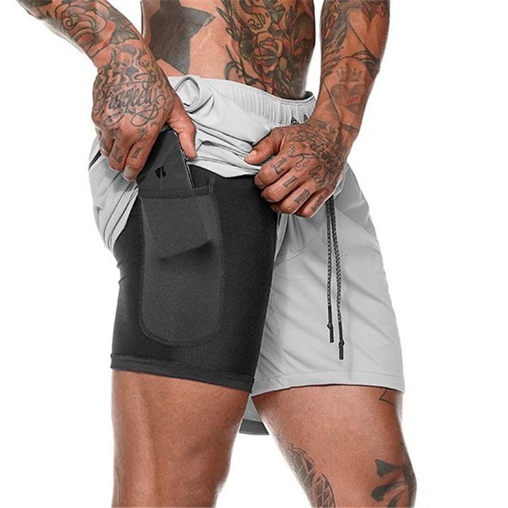 Running Workout Gym Short Pocket Pants, Summer Beach Leisure Pants Men, Double Shorts with Pocket, Mesh Sports Pants plus Size loveyourmom Love Your Mom White Grey 3XL 