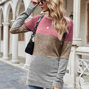 Women's Long Sleeve Casual Pullover Crew Neck Stitching Contrast Color Sweatshirt Loose Trendy Soft Tops for Leggings, color block sweater loose casual top loveyourmom Love Your Mom   