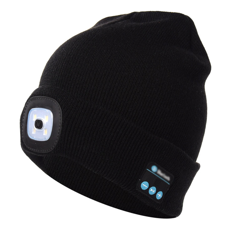 Bluetooth LED Beanie Hat, Dual stereo headphones warm hat bluetooth 5.0 headset LED lighting wireless music player dimmable light mobile phone call hats 1 1 black  