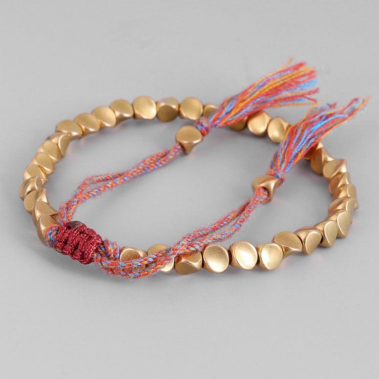 Handmade Tibetan Copper Bead Bracelet, Buddhism Yoga Bracelet Gift, Braided Cotton String Bracelets Luck Rope loveyourmom Love Your Mom   