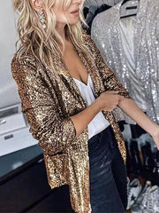 Fancy Sequin Blazer Coat,Gold Evening Prom Party Sparkly Glitter Blazer, Trendy Glamour Fashion Blazer Women, Elegant Rave Festival Outfit 1 1 Gold L 