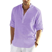Men's Linen Long Sleeve T-Shirt For Beach, Party Loose Casual Spring Autumn 1 1 Purple 2XL 