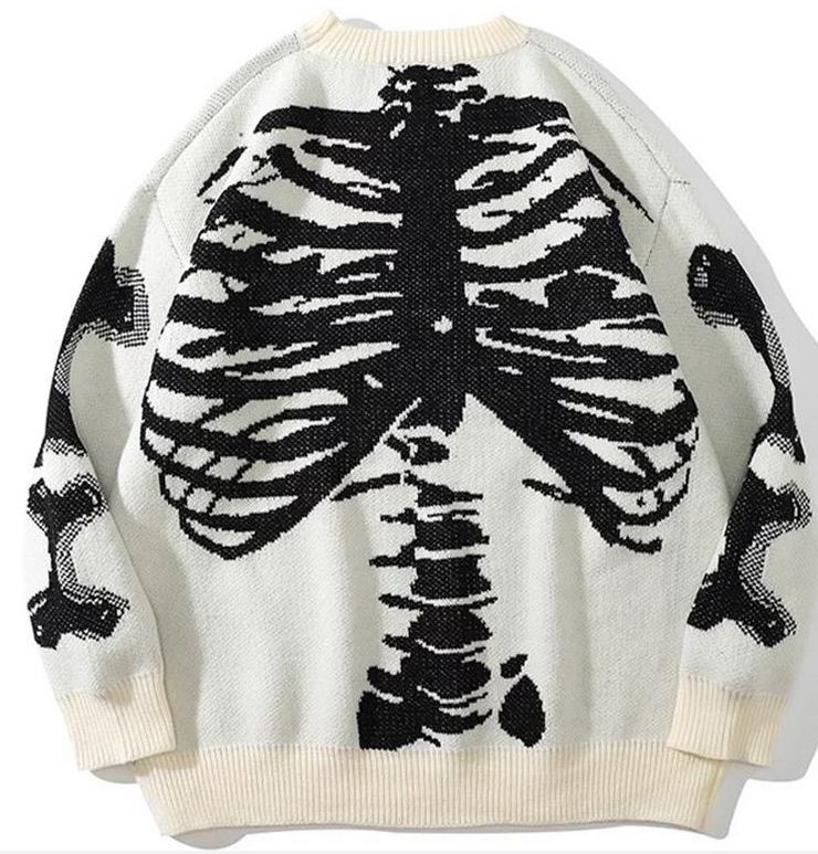 Round Neck Skull Pullover Sweater, Gothic Streetwear Sweater, Long Sleeve Oversized Sweater, HP Inspired Sweatshirt, Trendy Sweaters 1 1   