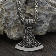 Viking Axe Vegvisir Compass Sowilo Stainless Steel Pendant Necklace, Nordic Gothic jewelry Gift 1 1   