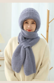 Women's Scarf Hat, Copenhagen Balaclava Fleece-lined Wool Winter Warm Knitted Hat. 1 Love Your Mom Gray  