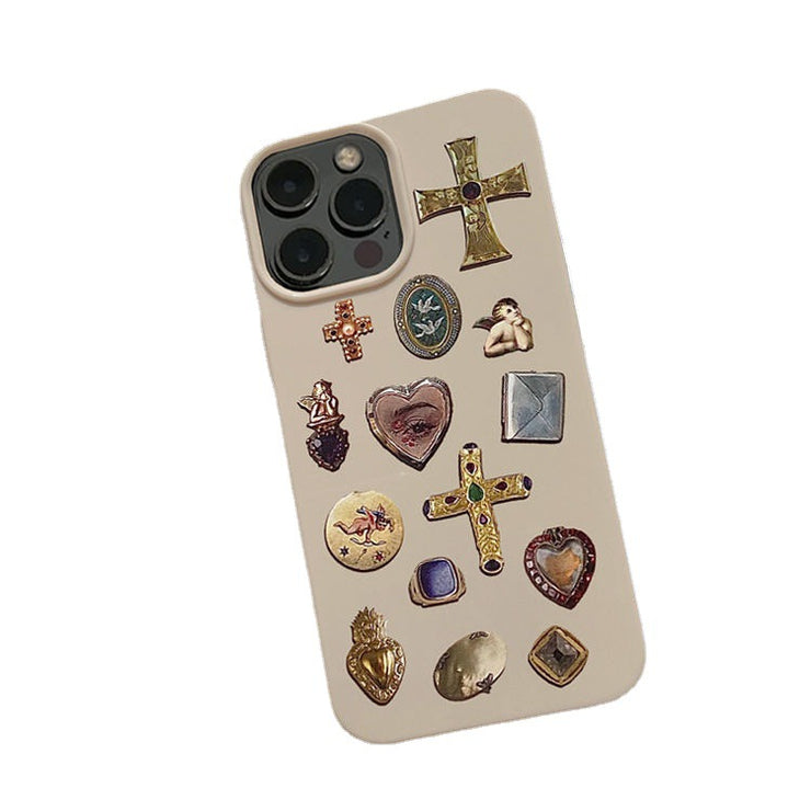 IPhone 14 Cross  Case, Vintage Retro Gothic Black Beige Baroque Art Collage  Aesthetics Alt Witch Goth 1 1 Khaki retro jewelry 13pro 