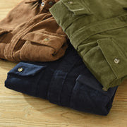 Men's Corduroy Velvet Shirt Jacket, Japan Style Retro 100% Cotton Cargo Trendy Workwear Tops - Color: green, sapphire blue, brown 1 1   