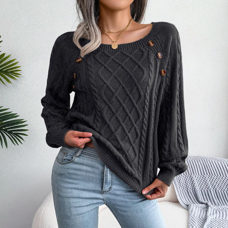 Square Neck Knitted Sweater, Mom Warm Cozy Winter Sweater, Long Sleeve Acrylic Soft Sweater, Casual Wear Buttoned Sweater loveyourmom Love Your Mom Black 2XL 