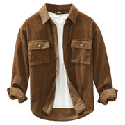 Men's Corduroy Velvet Shirt Jacket, Japan Style Retro 100% Cotton Cargo Trendy Workwear Tops - Color: green, sapphire blue, brown 1 1   