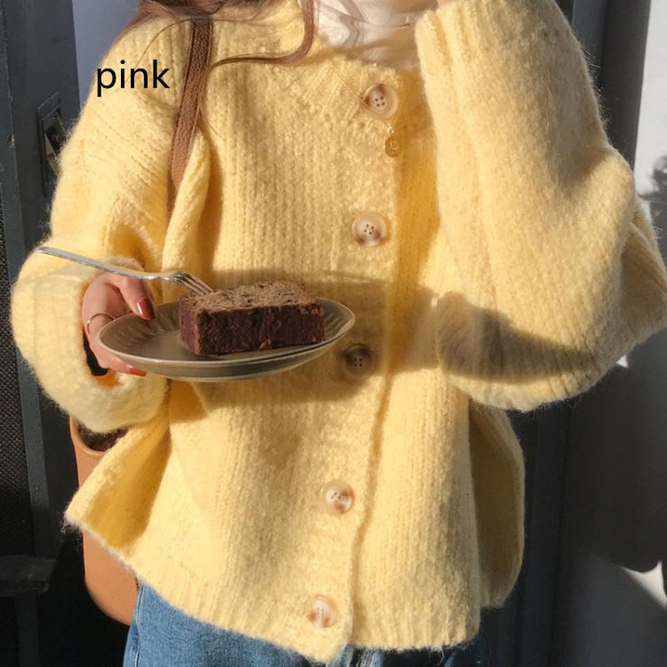 Copenhagen style fall Long-Sleeve Cardigans Sweater, yellow, purple, orange, pink Korean Cardigan O Neck Solid Color Knitted Sweater 1 1   