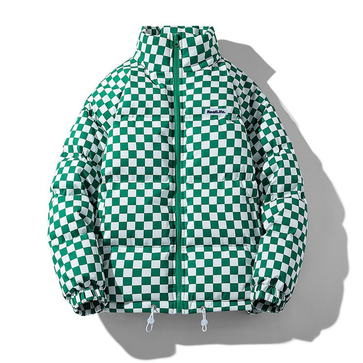 Chessboard Checkers Padded Jacket, Berlin Stylish Warm Cozy Jacket, Lightweight Fashion Puffer Jacket for Men, Outerwear Jacket - Plus size 5XL 1 1 Green 2XL 
