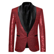 Men's Tuxedo Tailcoat Swallowtail Suit Jacket | Slim Fit Dinner Party & Wedding Blazer | Sequins Show Dress Coat | Available in Red, Black, Silver, Gold, Blue loveyourmom Love Your Mom Red 2XL 