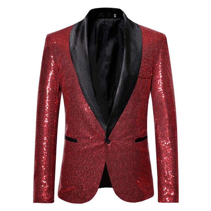 Men's Tuxedo Tailcoat Swallowtail Suit Jacket | Slim Fit Dinner Party & Wedding Blazer | Sequins Show Dress Coat | Available in Red, Black, Silver, Gold, Blue loveyourmom Love Your Mom Red 2XL 